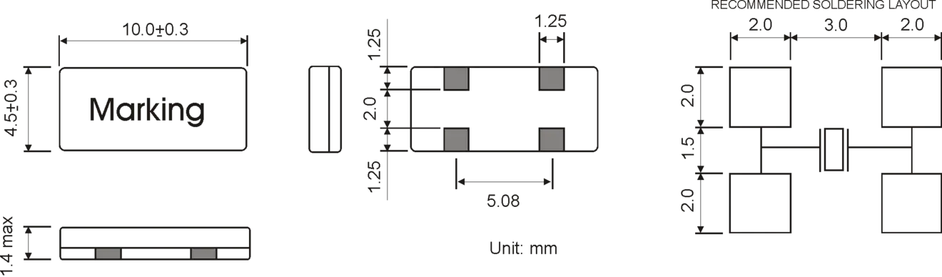 SMD QUARZ 10,0 x 4,5 mm 3.2768 - 10.0MHz 