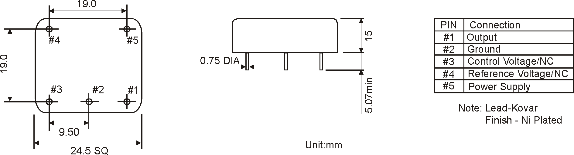 THT OCXO METAL OSZILLATOR 25.4 x 25.4 mm 