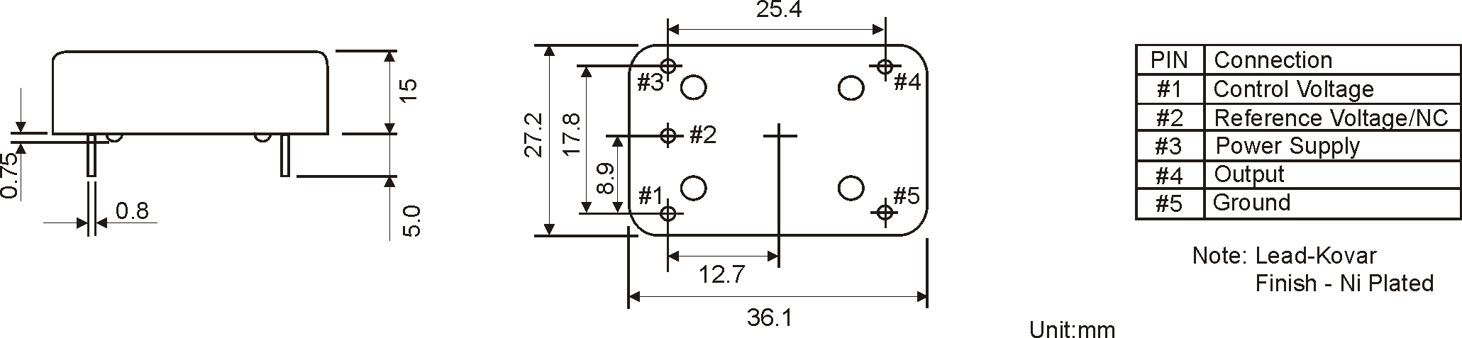 THT METAL OCXO OSCILLATOR 36.0 x 27.0 mm