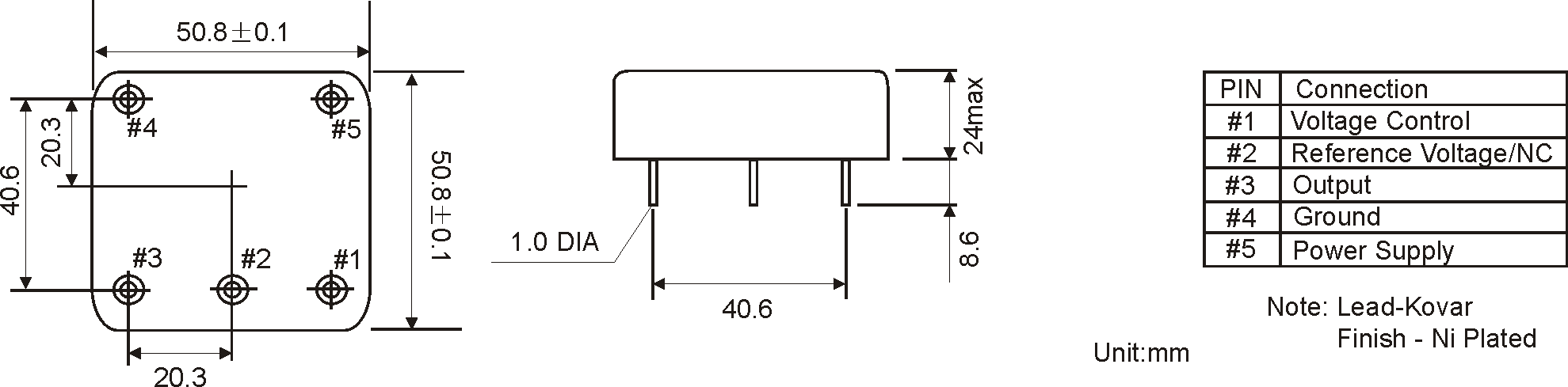 THT METAL OCXO OSCILLATOR 50.8 x 50.8 mm