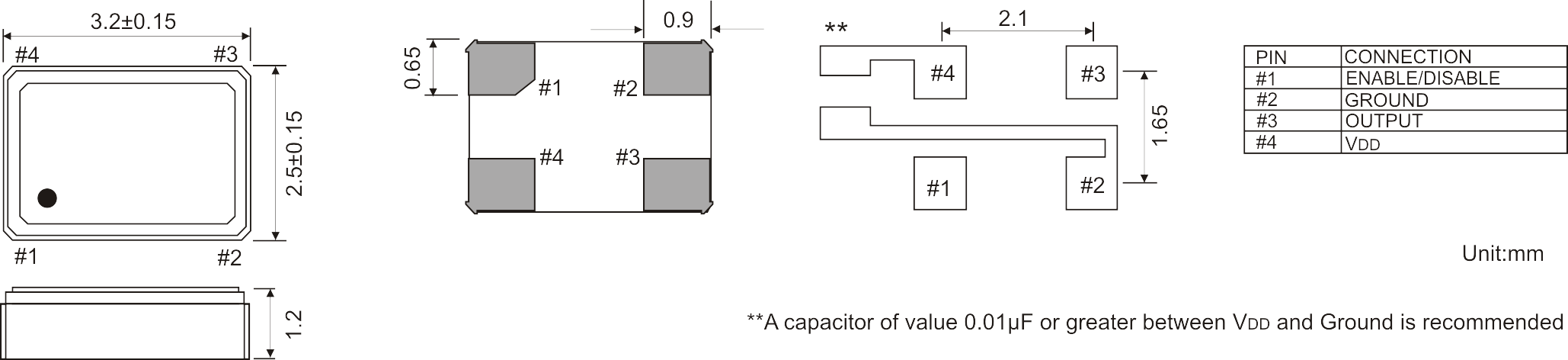 SMD SPXO OSCILLATOR 3.2 x 2.5 mm 32.768 kHz