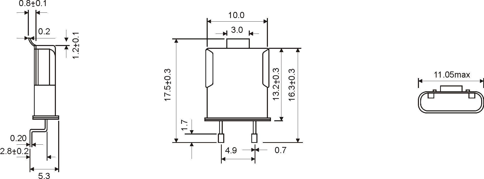 SMD QUARZ HC-49/U CLIP 1.6 - 200.0MHz 