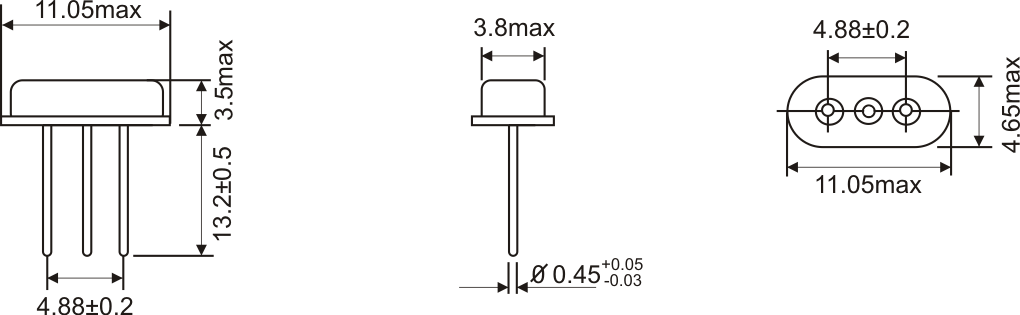 ABMESSUNGEN VON THT QUARZ HC-49/US 3 LEADS