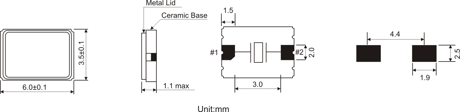 SMD QUARZ 6,0 x 3,5 mm 8.0 - 160.0MHz 