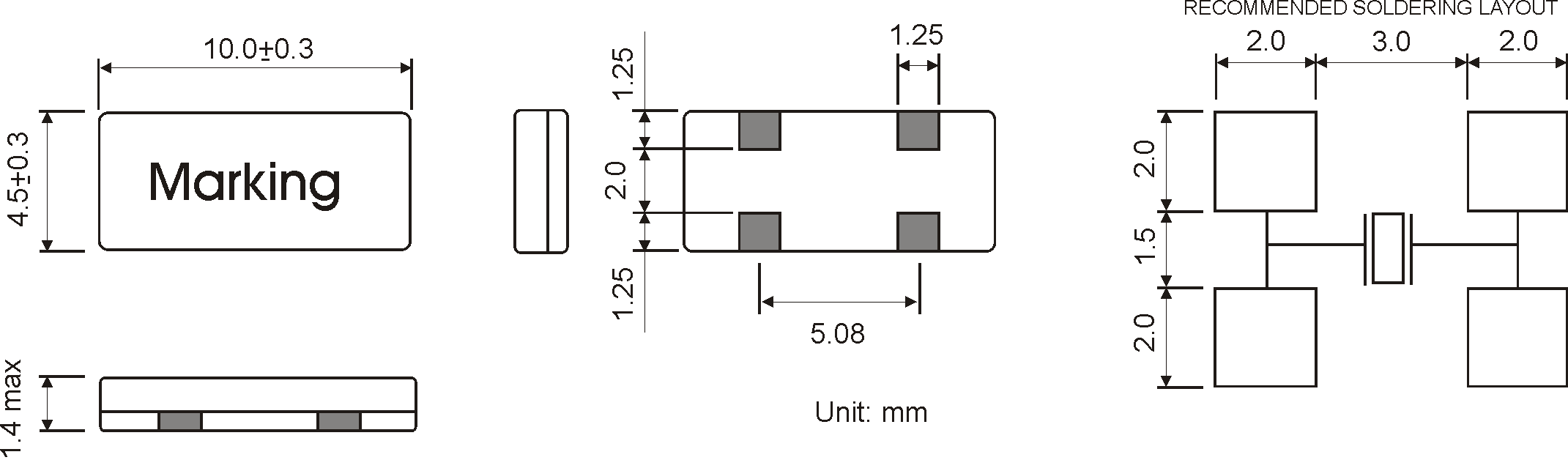 SMD QUARTZ CRYSTAL 10.0 x 4.5 mm 3.2768 - 10.0MHz 