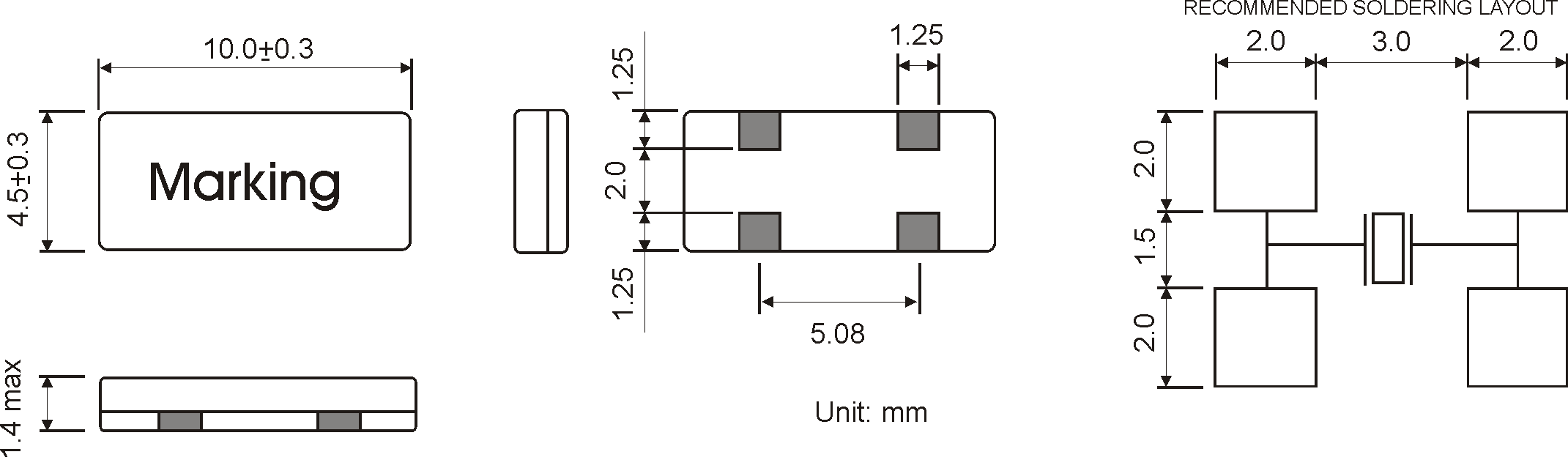 SMD QUARZ 10,0 x 4,5 mm 3.2768 - 10.0MHz 